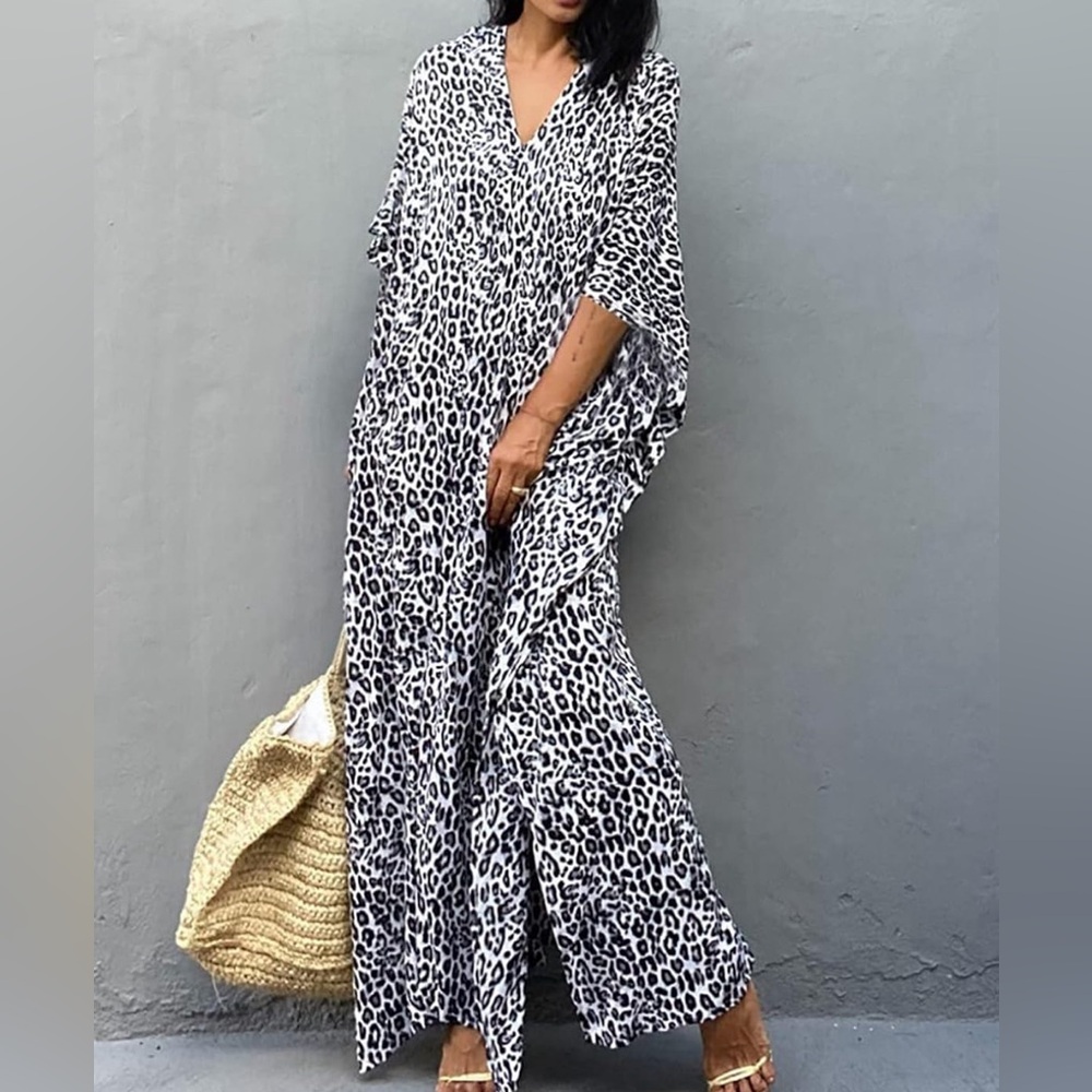 Woman’s LEOPARD PRINT  Kaftan Dress For Women 
Swimsuit Coverup *NEW* - Picture 4 of 7